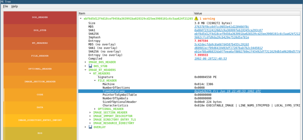 Reading PE timestamps with PE viewer pe-tree
