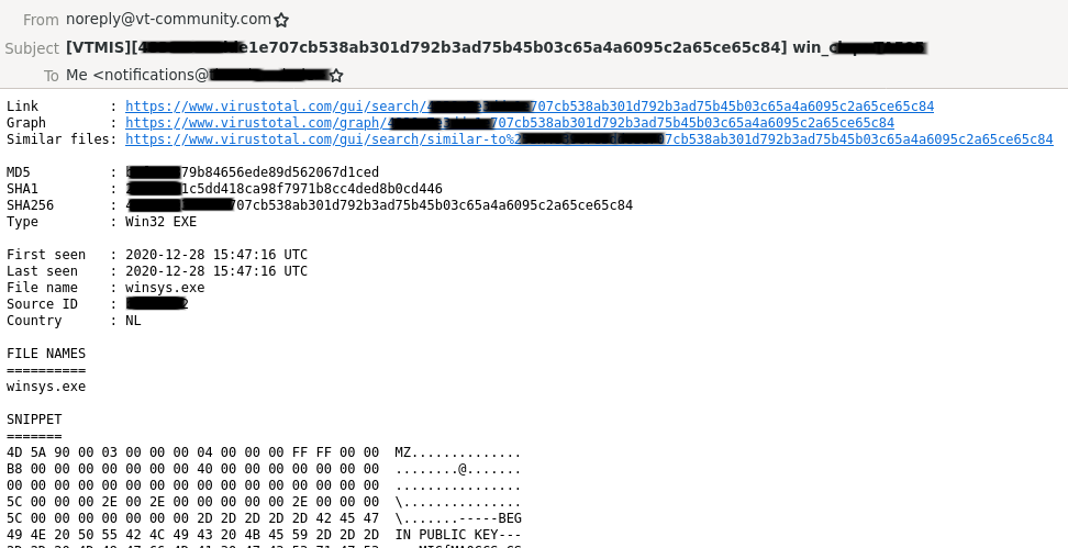 VT notification received due to upload ransomware sample